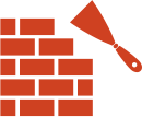 Red brick wall and hand tool icon