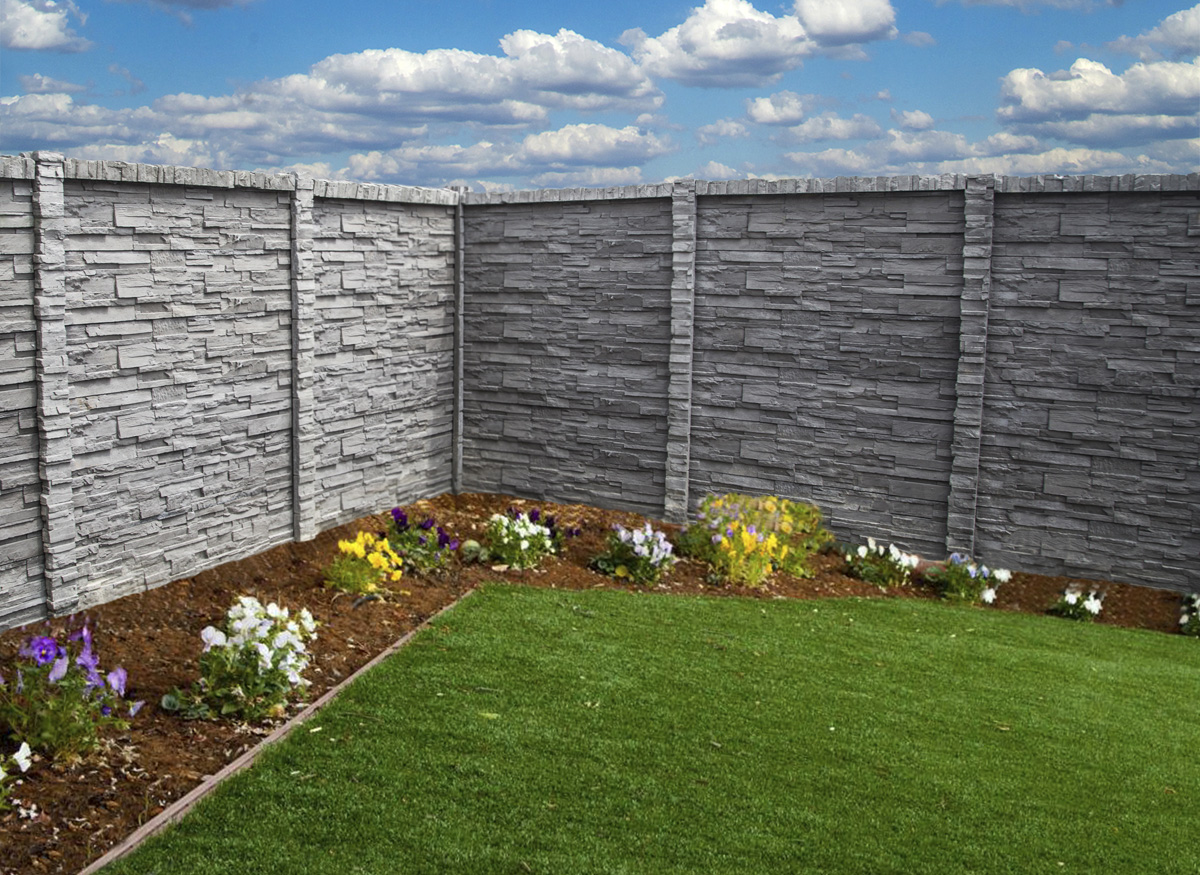 Chiselstone precast concrete wall in a garden
